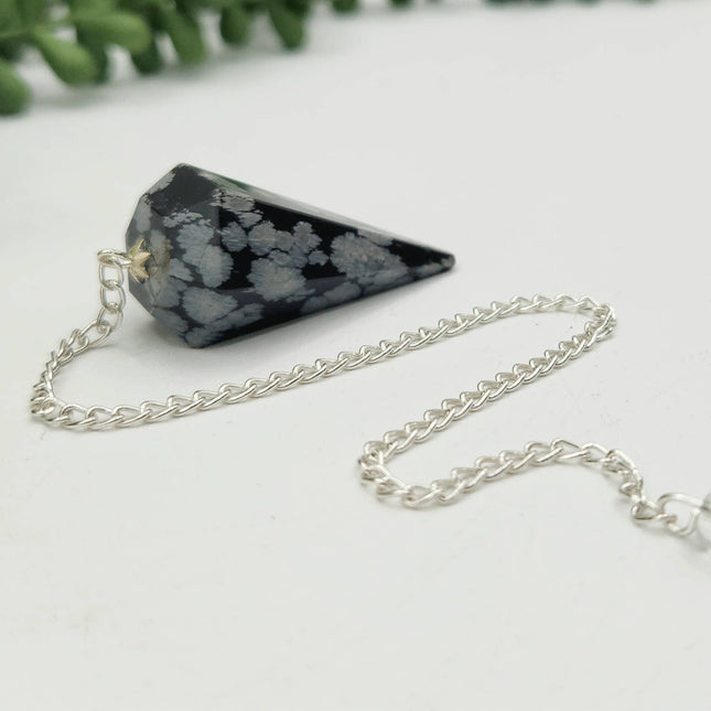 Snowflake Obsidian Pendulum with Silver Plated Chain