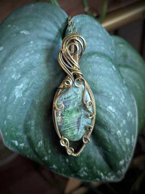 Deepwood Charm - Handmade Chrome Diopside Pendant in Antiqued Brass