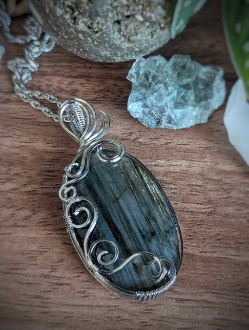 Dusk Mirror - Handmade Labradorite Pendant in Stainless Steel | Iridescent Gemstone Necklace for Intuition & Magic