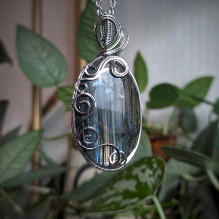 Dusk Mirror - Handmade Labradorite Pendant in Stainless Steel | Iridescent Gemstone Necklace for Intuition & Magic