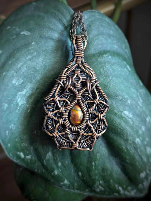 Flame of the Earth - Handmade Fire Agate Pendant in Antiqued Copper | Fiery Gemstone Necklace for Vitality, Courage & Grounding
