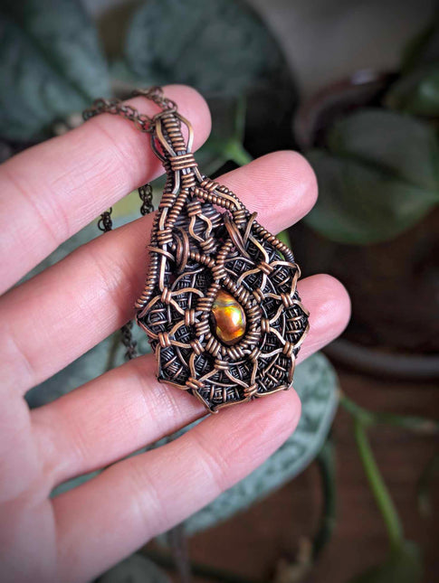 Flame of the Earth - Handmade Fire Agate Pendant in Antiqued Copper | Fiery Gemstone Necklace for Vitality, Courage & Grounding