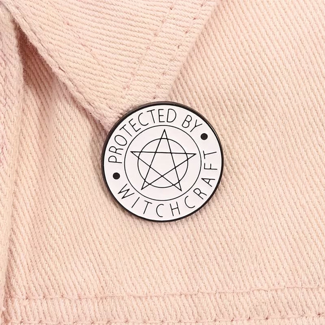 Enamel Pin, Protected By Witchcraft (white)