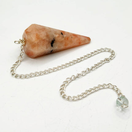 Sunstone Pendulum with Silver Plated Chain & Clear Quartz Bead