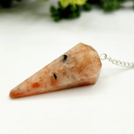Sunstone Pendulum with Silver Plated Chain & Clear Quartz Bead