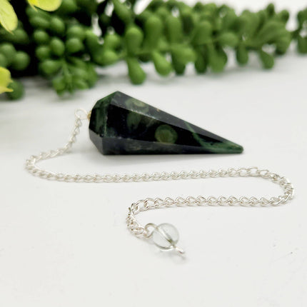 Kambaba Jasper Pendulum with Silver Plated Chain & Clear Quartz