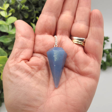 Angelite Pendulum with Silver Plated Chain & Clear Quartz Bead