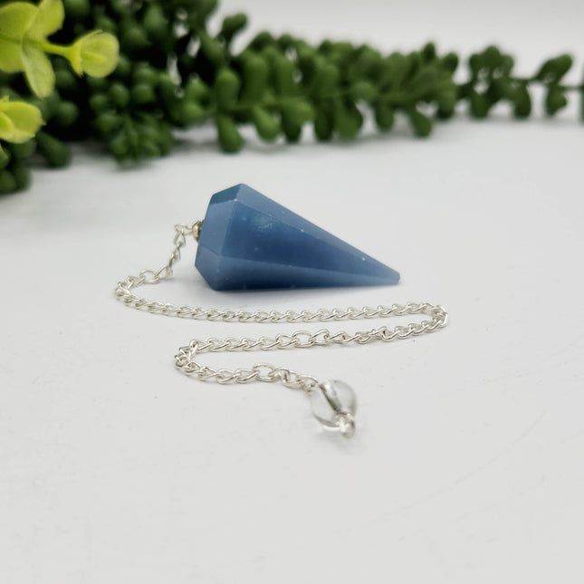 Angelite Pendulum with Silver Plated Chain & Clear Quartz Bead