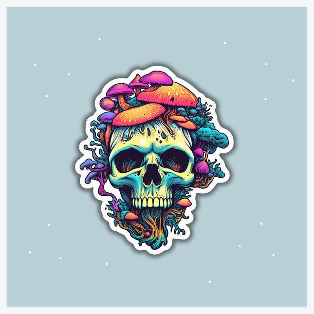Multicolored Mushroom Skull Sticker
