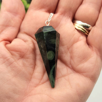 Kambaba Jasper Pendulum with Silver Plated Chain & Clear Quartz