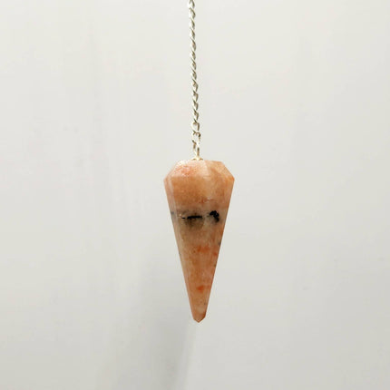 Sunstone Pendulum with Silver Plated Chain & Clear Quartz Bead