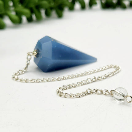 Angelite Pendulum with Silver Plated Chain & Clear Quartz Bead