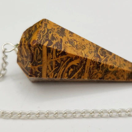 Calligraphy Jasper Pendulum with Silver Plated Chain