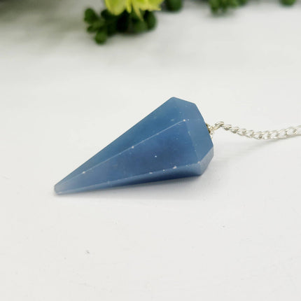 Angelite Pendulum with Silver Plated Chain & Clear Quartz Bead