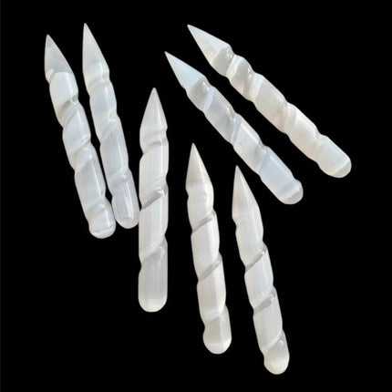 Selenite Massage Wands Pencil Shape with Spiral