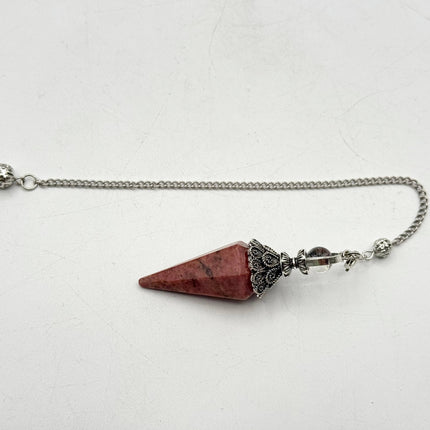 Rhodonite Double Cap Pendulum with Silver Plate Chain