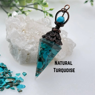 Turquoise Gemstone Chips with Copper Resin Pendulum