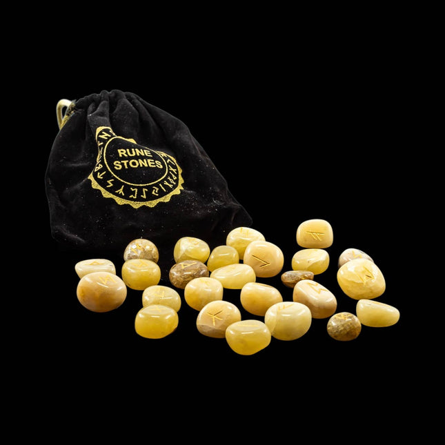 Yellow Aventurine Gemstone Rune Sets With Velvet Bag