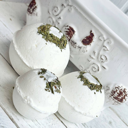 Howlite and Peppermint Bath Bombs with Hemp Seed Oil