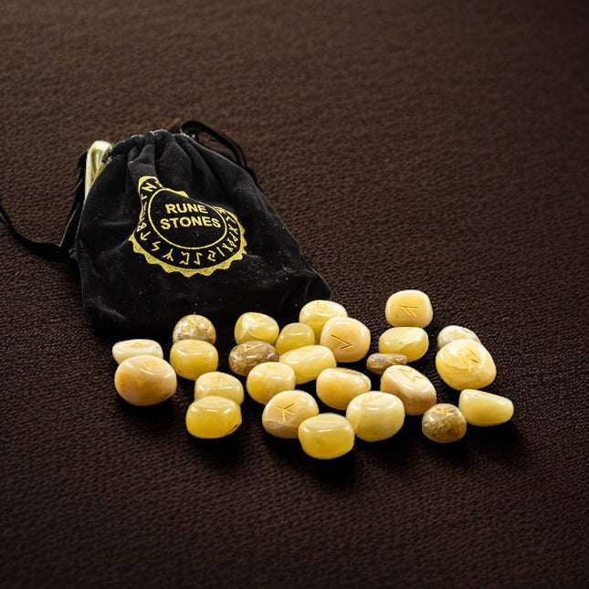 Yellow Aventurine Gemstone Rune Sets With Velvet Bag