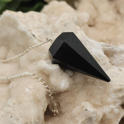 Black Tourmaline Pendulum Pendulum with Silver Plated Chain