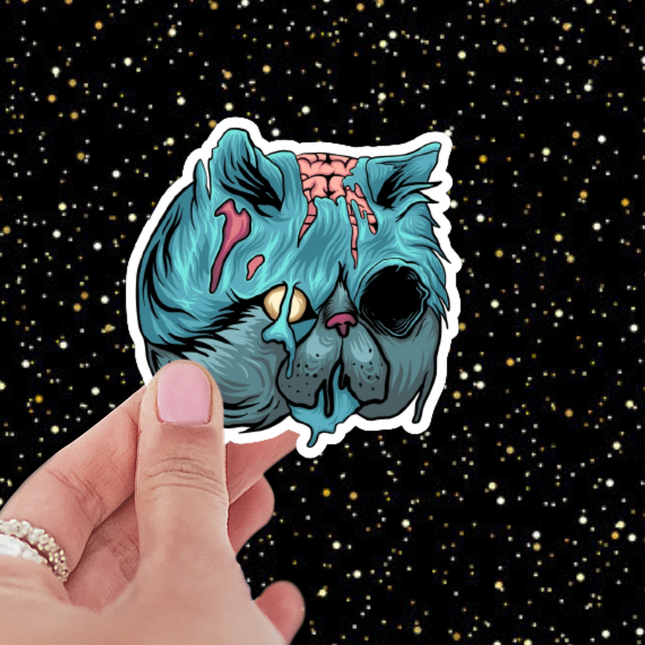 Blue Persian Cat Zombie Sticker - 3 inch, Water Resistant