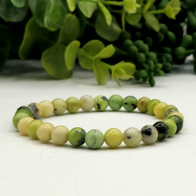 Serpentine Stretchable Gemstone Bracelet 6mm Beads-7.5"L
