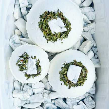 Howlite and Peppermint Bath Bombs with Hemp Seed Oil