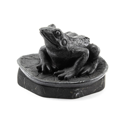 Shungite Figurine Frog on Leaf on Stand