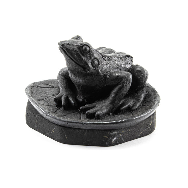 Shungite Figurine Frog on Leaf on Stand
