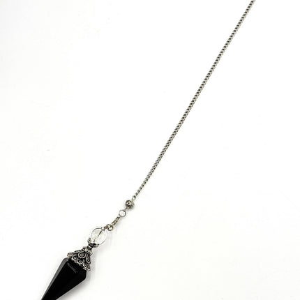 Black Obsidian Double Cap Pendulum with Silver Plate Chain