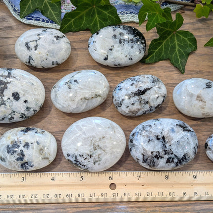 White, Black Rainbow Moonstone Palm Stones