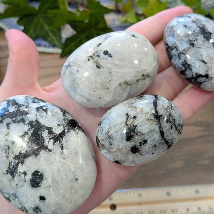White, Black Rainbow Moonstone Palm Stones