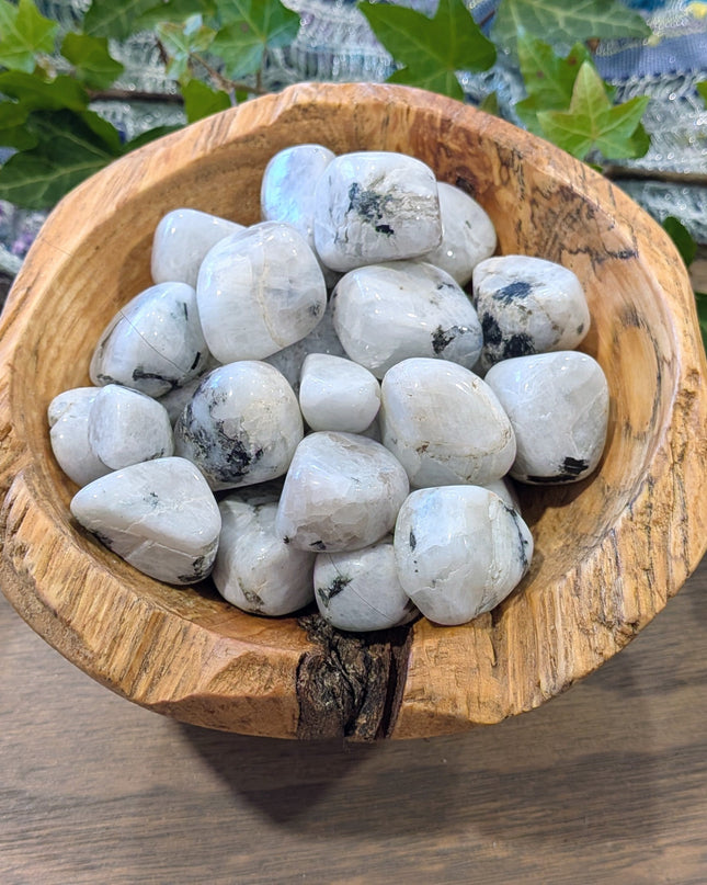 White, Black Rainbow Moonstone Tumbled Stones
