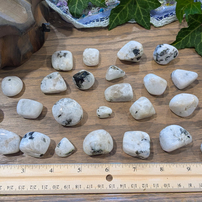 White, Black Rainbow Moonstone Tumbled Stones