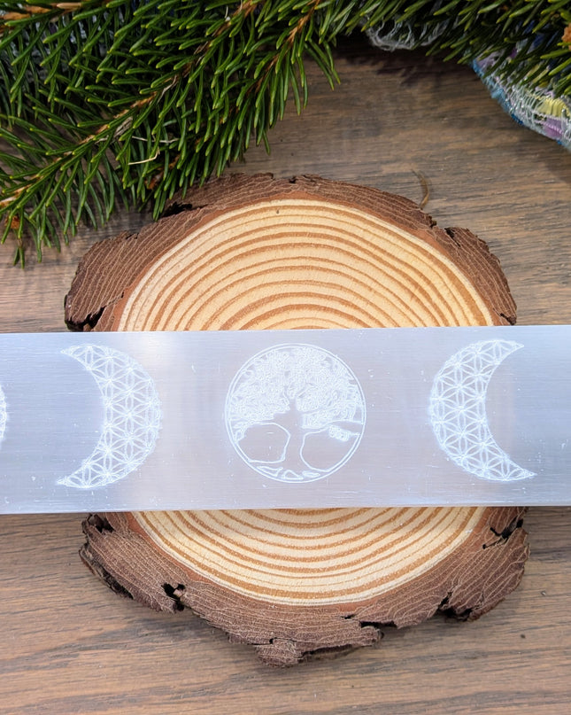Selenite Charging Bar with Moon Phase & Tree of Life