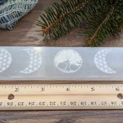 Selenite Charging Bar with Moon Phase & Tree of Life