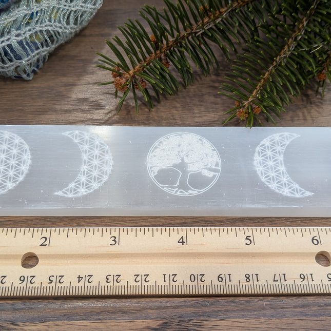 Selenite Charging Bar with Moon Phase & Tree of Life
