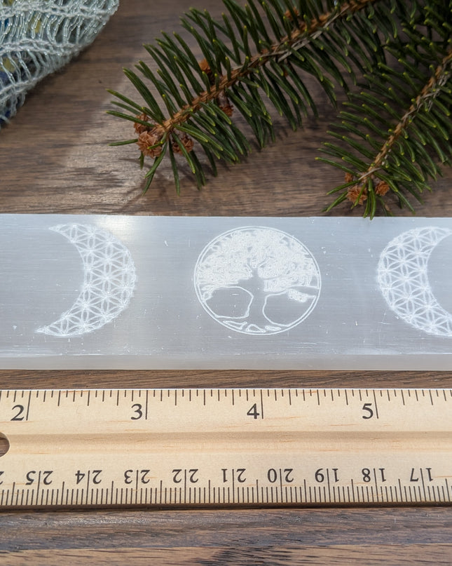 Selenite Charging Bar with Moon Phase & Tree of Life