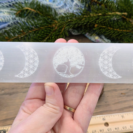 Selenite Charging Bar with Moon Phase & Tree of Life