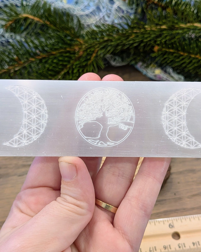 Selenite Charging Bar with Moon Phase & Tree of Life