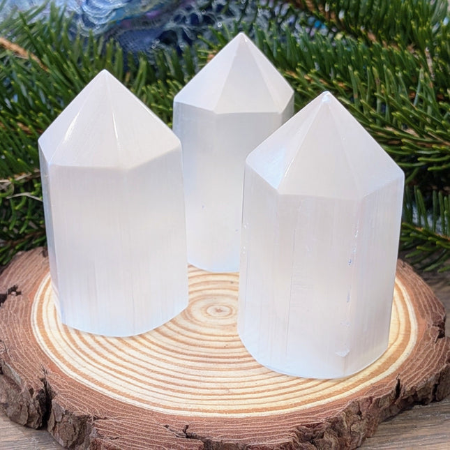 White, Clear Selenite Obelisks