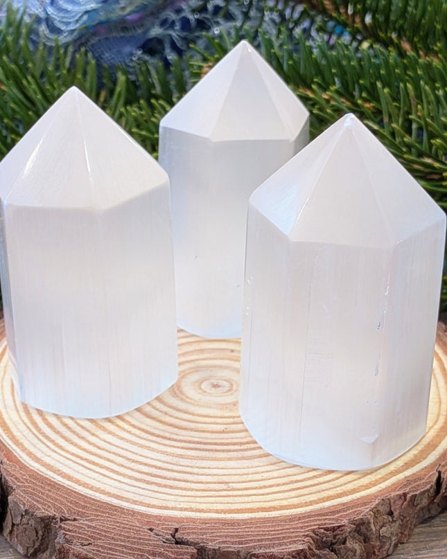White, Clear Selenite Obelisks