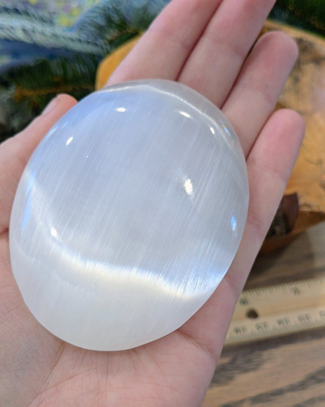 White, Clear Selenite Palm Stones