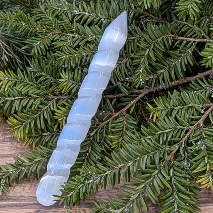 White, Clear Selenite Spiral Wand
