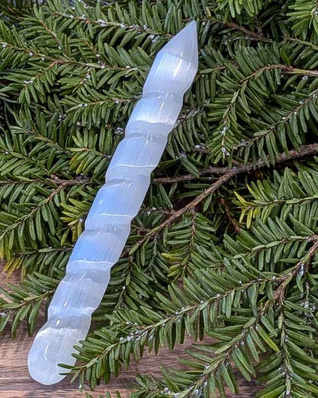 White, Clear Selenite Spiral Wand