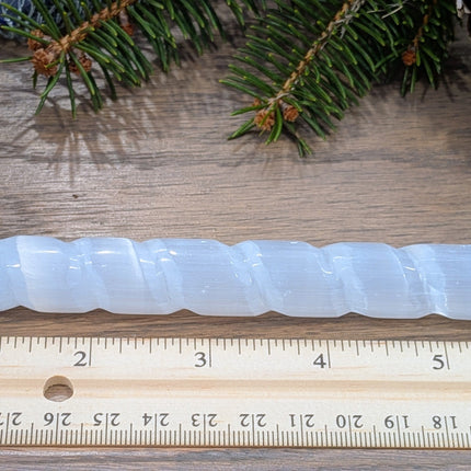 White, Clear Selenite Spiral Wand