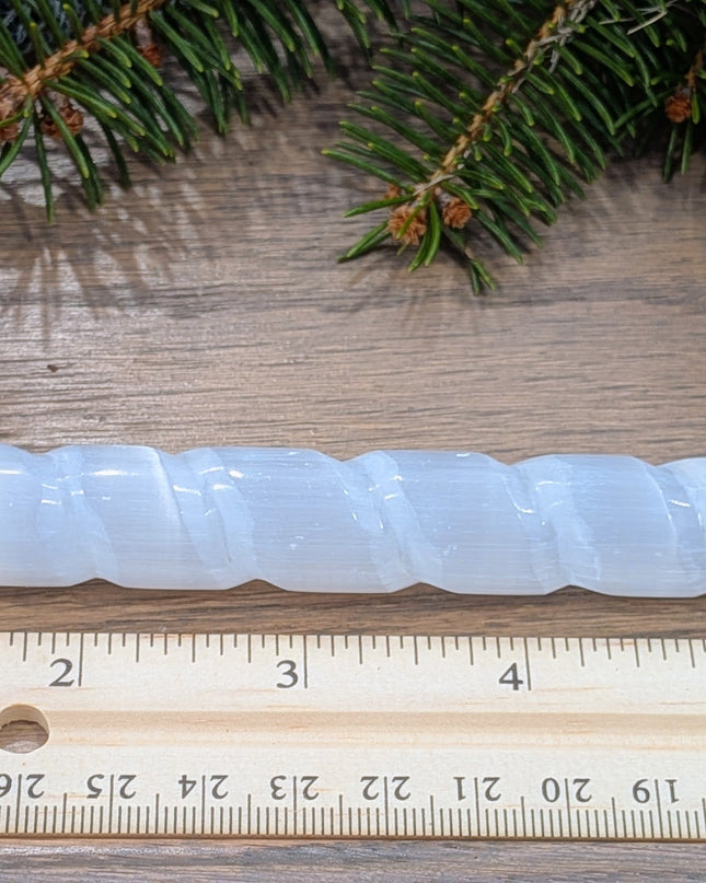 White, Clear Selenite Spiral Wand