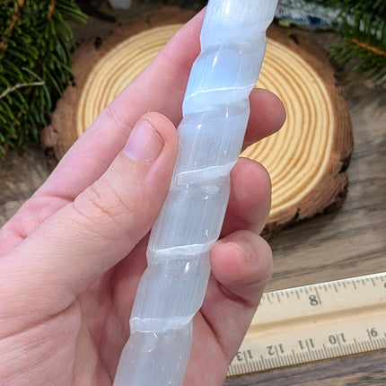 White, Clear Selenite Spiral Wand